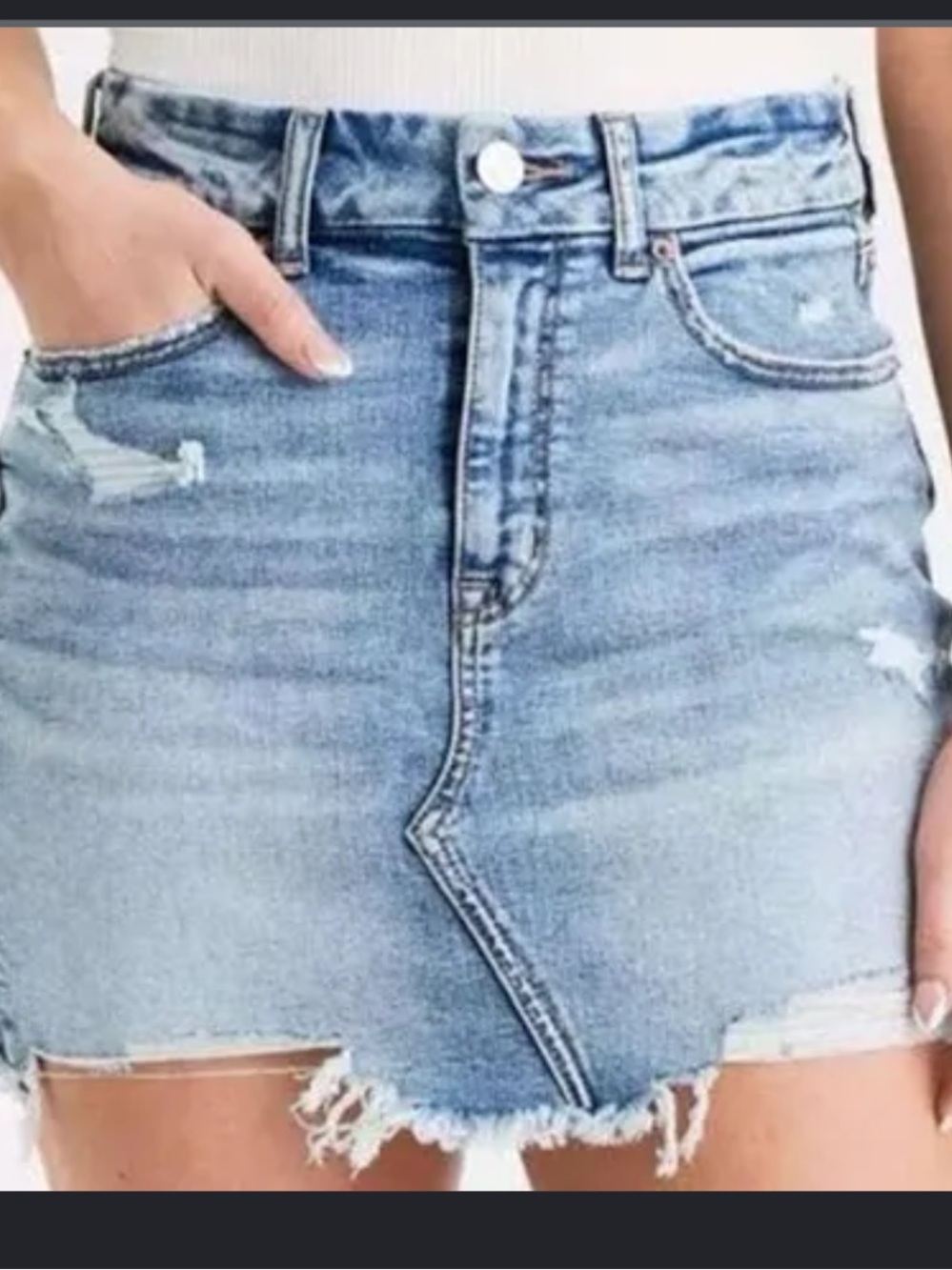 American Eagle Outfitters Light Blue Distressed Denim Mini Skirt - Picture 1 of 3